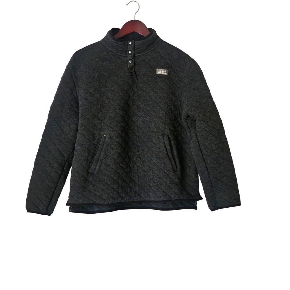 Eddie Bauer Charcoal Gray Quilted Snap Pullover Sweatshirt Sz XL Cozy Gorpcore - Picture 1 of 9